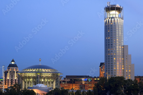 Photography Russia. night Moscow high-rise building with illuminated