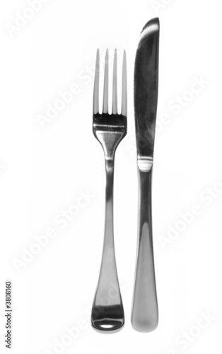 Knife and fork, isolated on white.