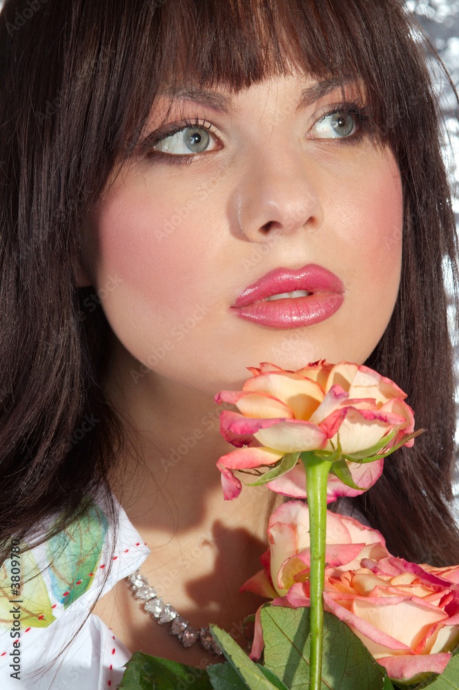 The girl and roses The girl and roses