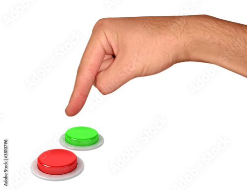 Fotografía hand and buttons isolated on white