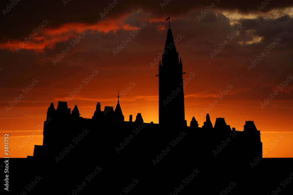 Canadian parliament Ottawa at sunset