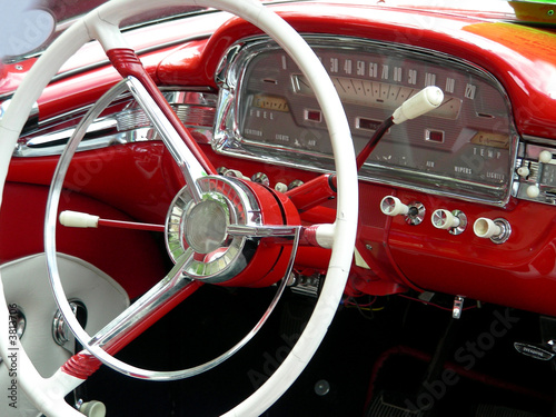 Steering wheel and controls in an antique car