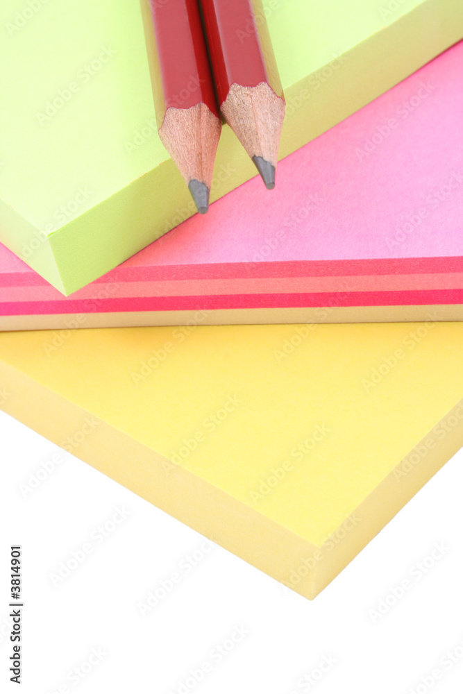 post-it notes and pencil isolated on white post-it notes and pencil isolated on white