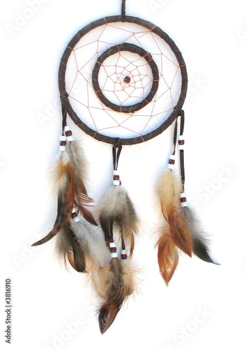 Isolated dreamcatcher with brown feathers 
