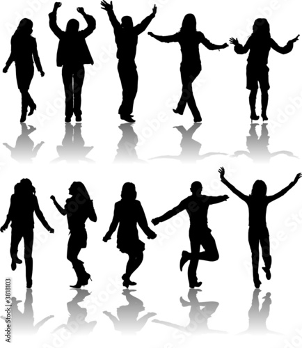 Vector silhouettes dancing man and women, illustration