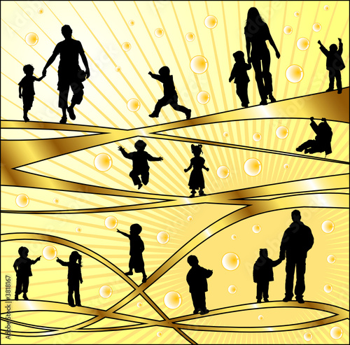 Vector silhouettes parents and children, illustration