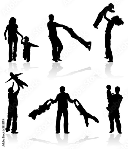 Silhouettes of parents with children, vector illustration