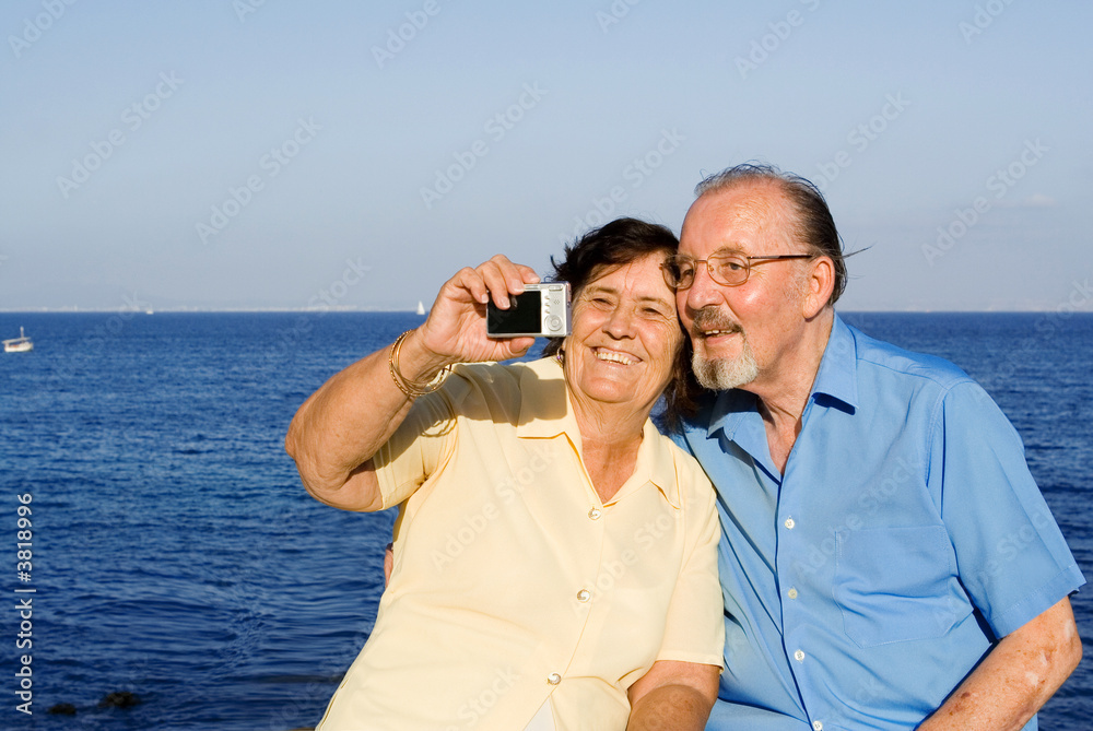 happy senior couple on vacation