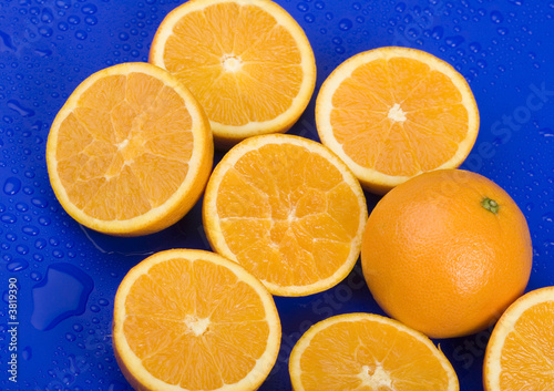 Oranges on the blue background