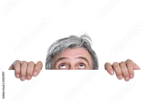 Hidden timid gray-haired man