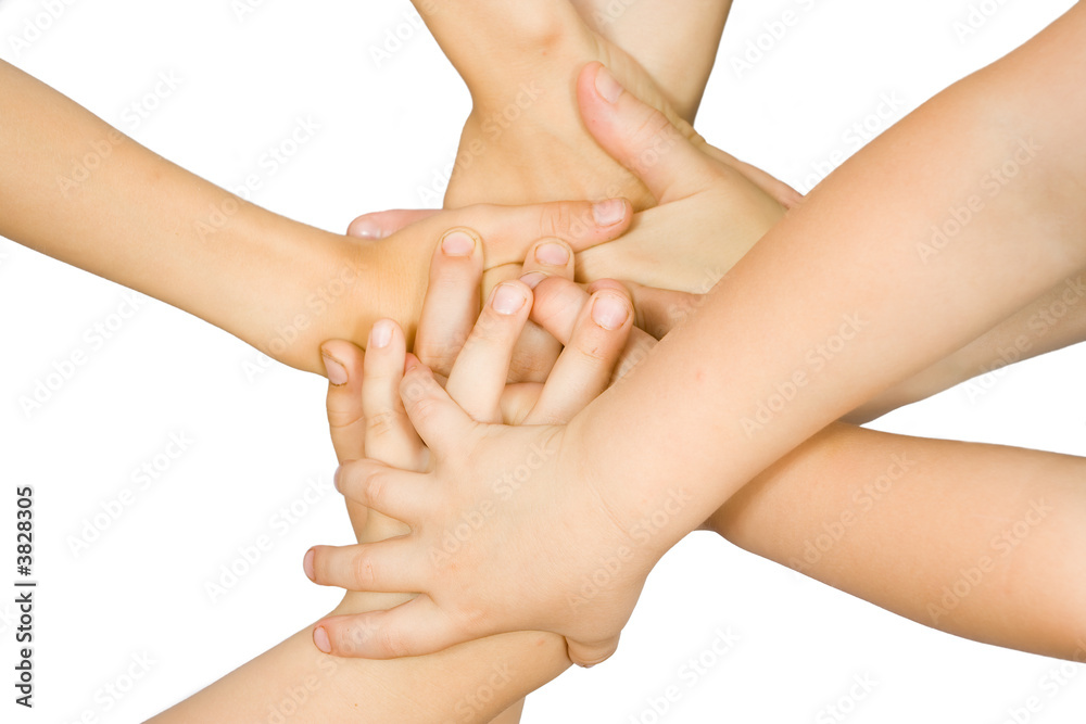 The top view on handshake of children The top view on handshake of children