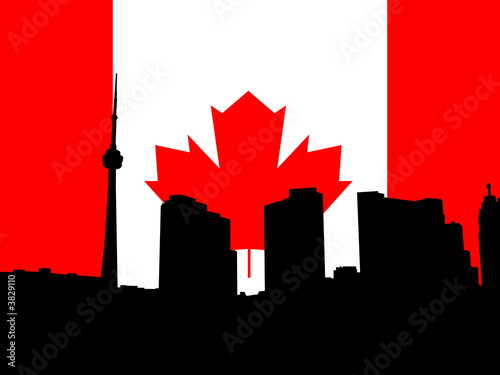 Photography Toronto skyline with flag