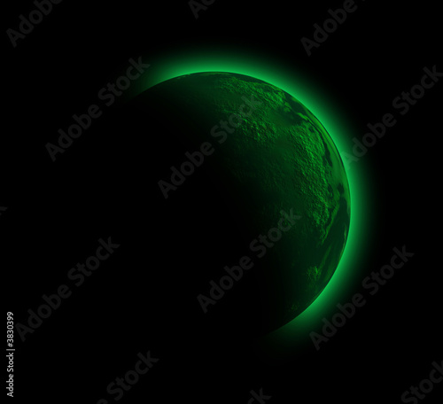 illustration of a strange planet in black sky