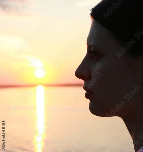 girl look and sundown