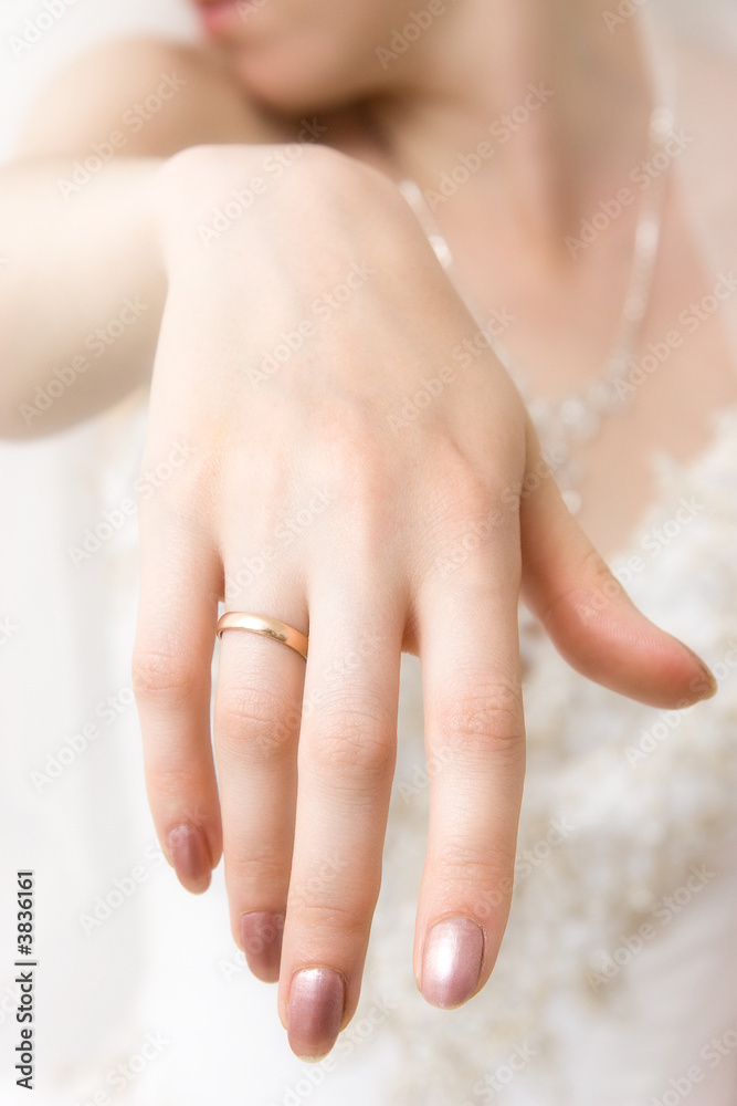 Bride hand closeup. Bright white color.