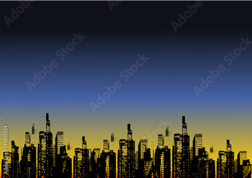 Big city at sunset