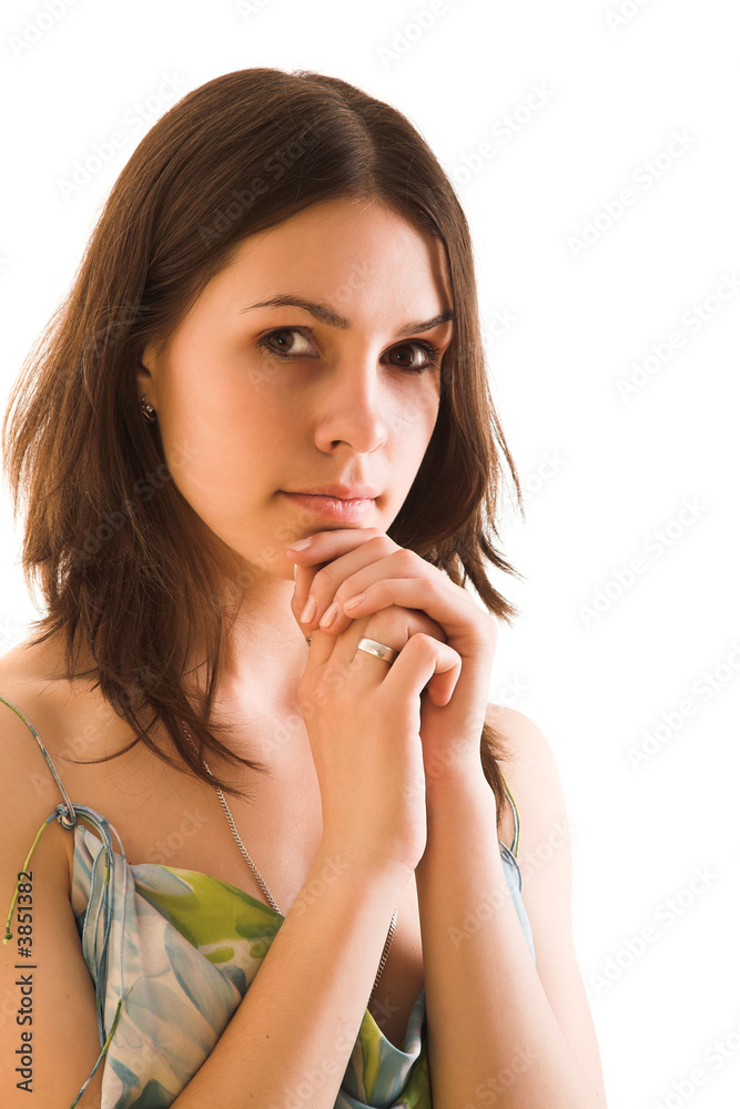 summer portrait of young beauty girl in sundress summer portrait of young beauty girl in sundress