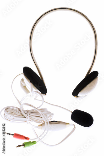 Headphones with microphone and jacks isolated on white