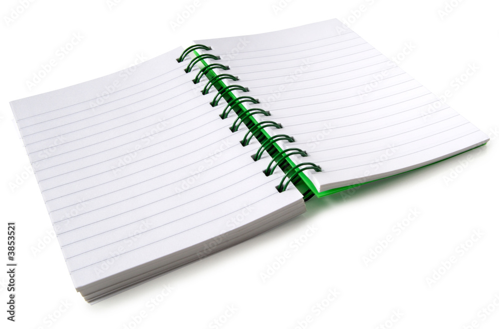 A spiral bound notebook with blank pages. A spiral bound notebook with blank pages.