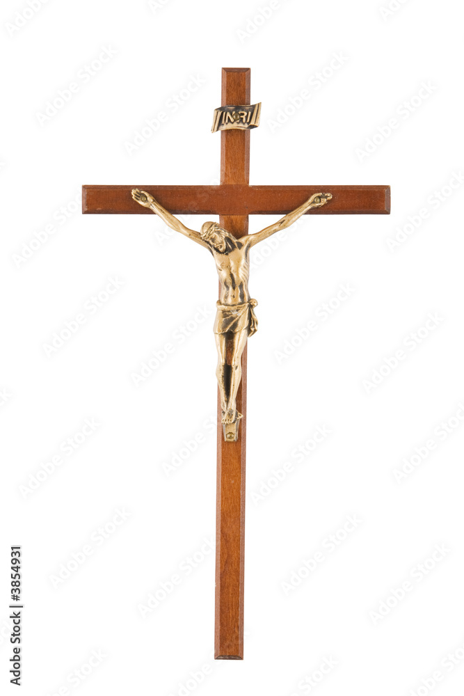 An old Wooden Crucific on a white background An old Wooden Crucific on a white background
