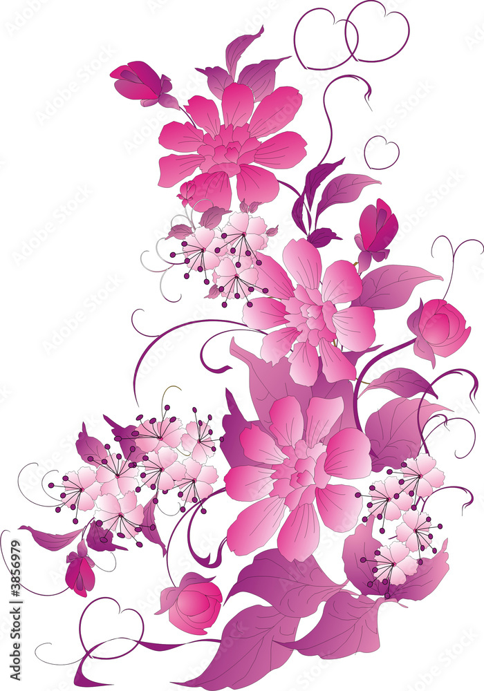flower ornament in pink color on white background