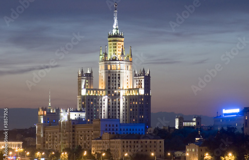 Russia. night Moscow high-rise building with illuminated