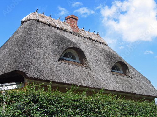 Obraz na plátně Country house with  old style thatched straw roof in Denmark