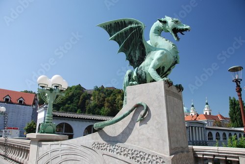 dragon statue on dragon bridge, ljubljana,slovenia