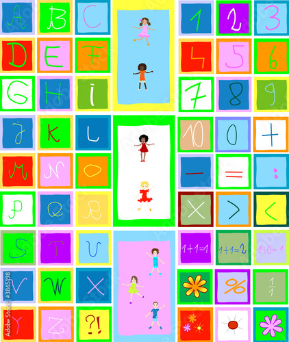 alphabet, numbers and children