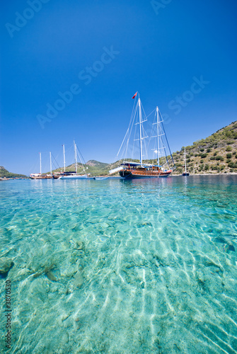  Gulet  boat anchored on the Turkish Mediterranean