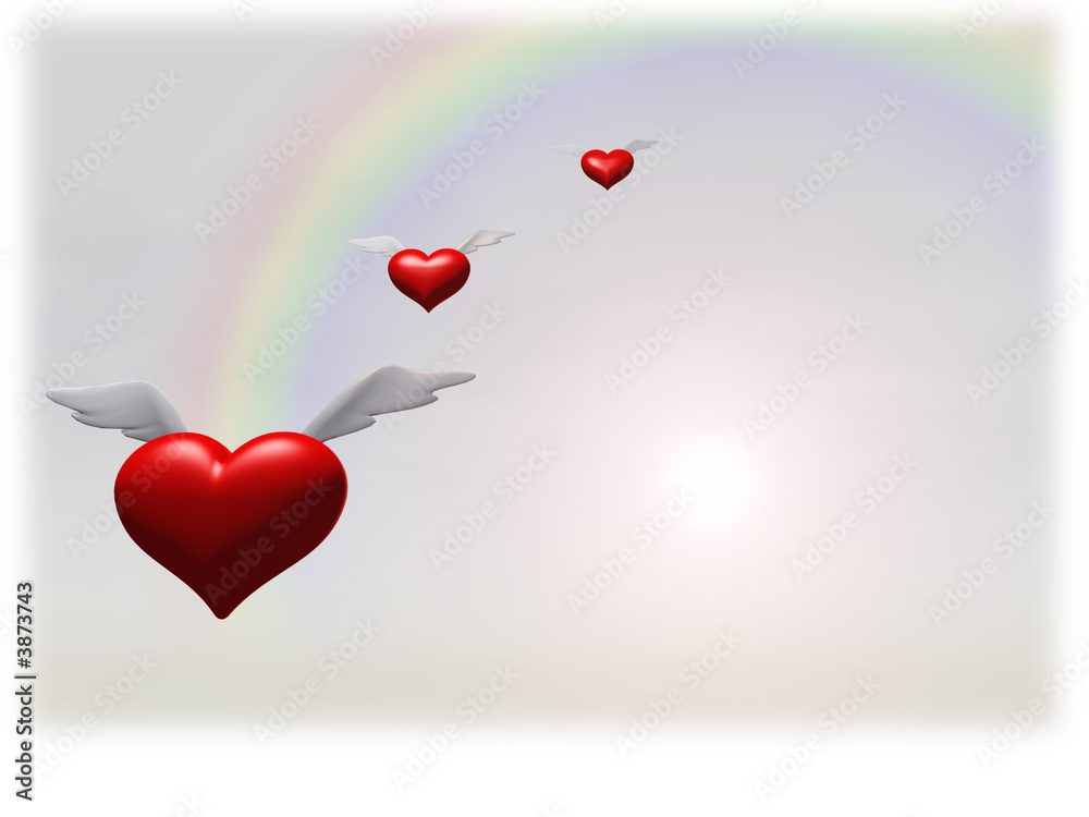 Flying Hearts over Rainbow