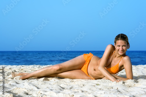 beautiful woman relaxing on a beach