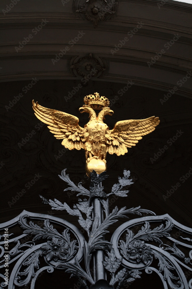 National Emblem of Russia on gate of museum, St. Petersburg