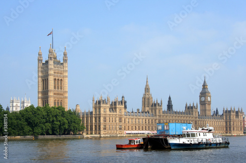 Barges on Thames beside Parliament  London