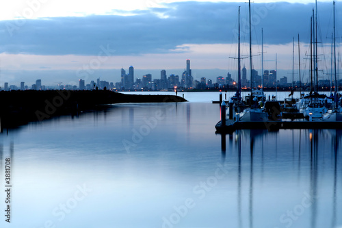 Melbourne, Australia, at dusk, viewed from Brighton.