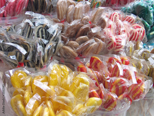 Wide selection of lollipops on a market stand