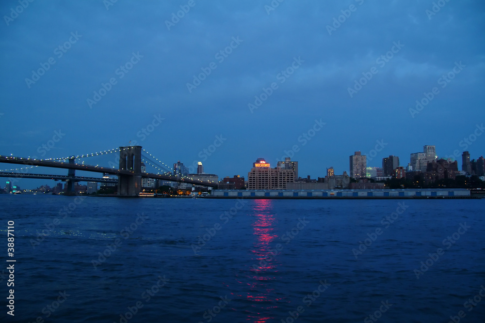 Brooklyn Bridge at Sunset with Brooklyn and the East River