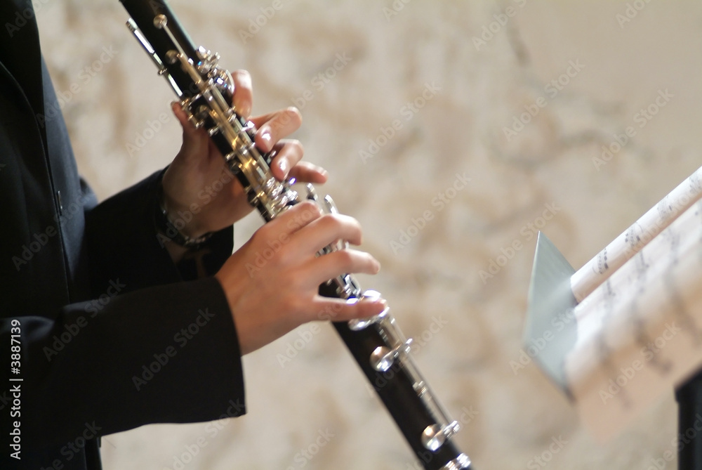 Fototapeta premium Flutist playing his instrument during live jazz session