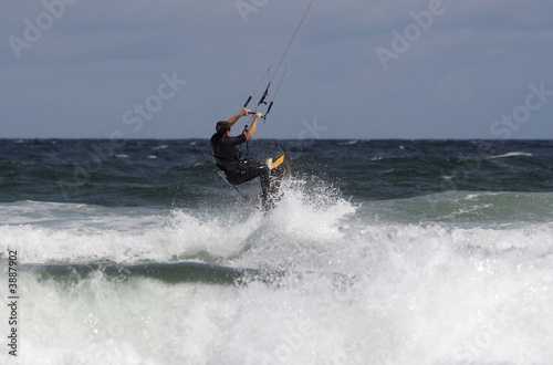 Kite Surfing on Bamburgh Beach in the North Sea