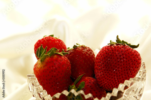 Red strawberries in a crystal bowl 