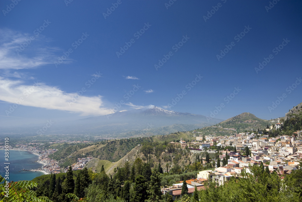 taormina sicily italy panoramic view  town  mt. etna  
