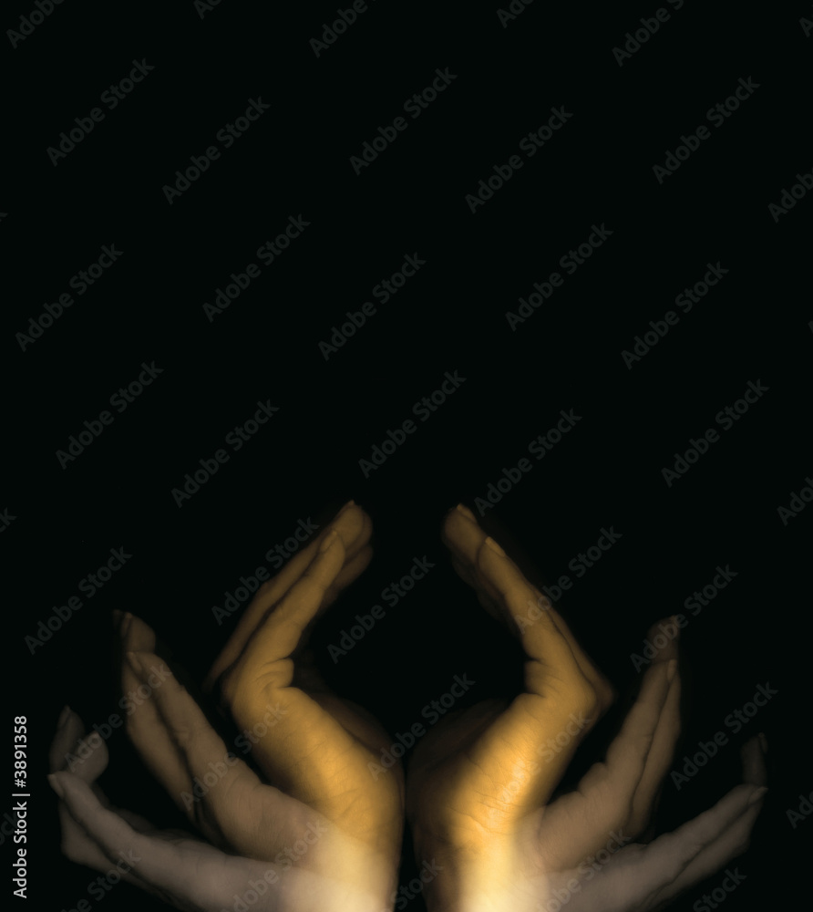 Golden closing hands with space to place product inside