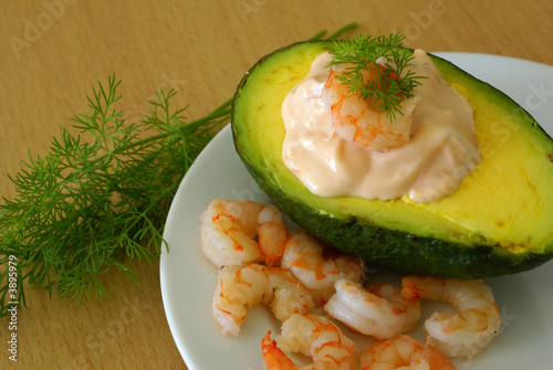 Avocado stuffed with prawns