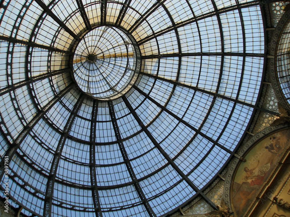 close up of the cupola Vittorio Emanuele gallery in Milan Italy
