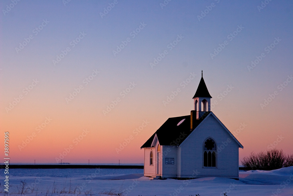 Fototapeta premium Sunset and prairie church