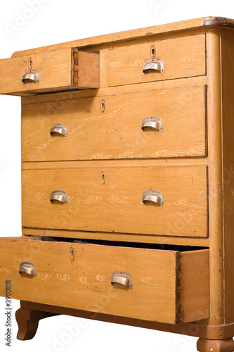 Retro wooden chest of drawers isolated on white