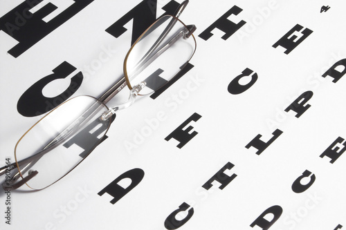 Vision Care Concept - a pair of glasses and eye chart.