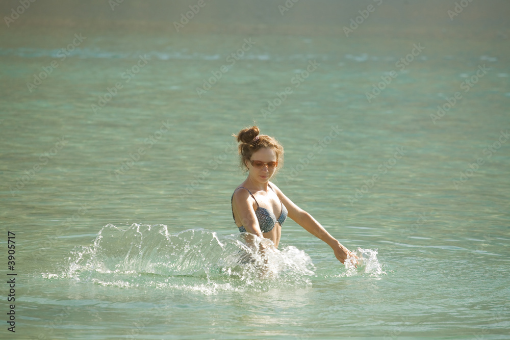 Fototapeta premium Woman enjoying the water, lake Kourna - Crete