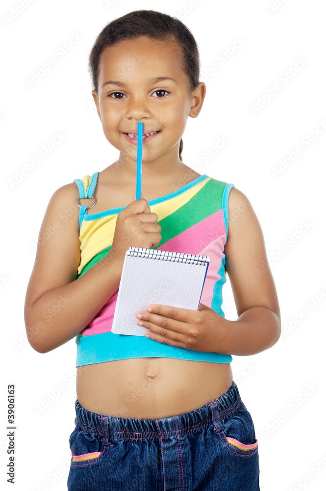 adorable girl writing a over white background adorable girl writing a over white background