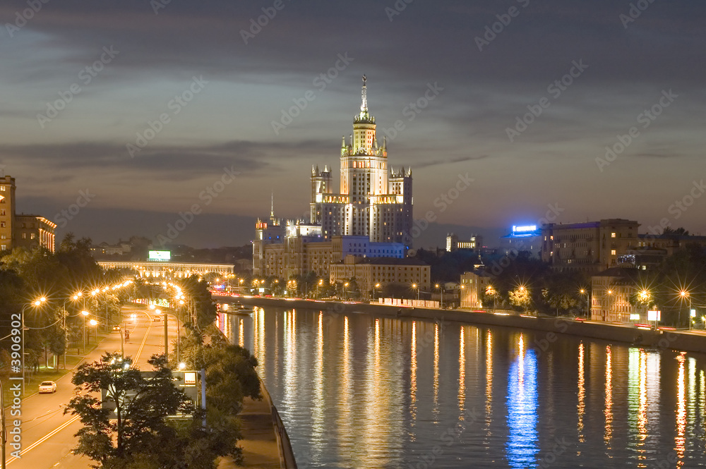 Russia. night Moscow high-rise building with illuminated